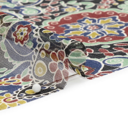 Lime, Blue and Black Floral Silk Chiffon Folded