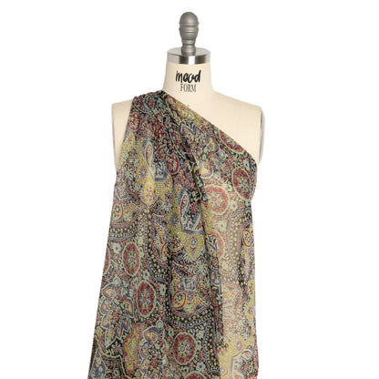 Lime, Blue and Black Floral Silk Chiffon Detail