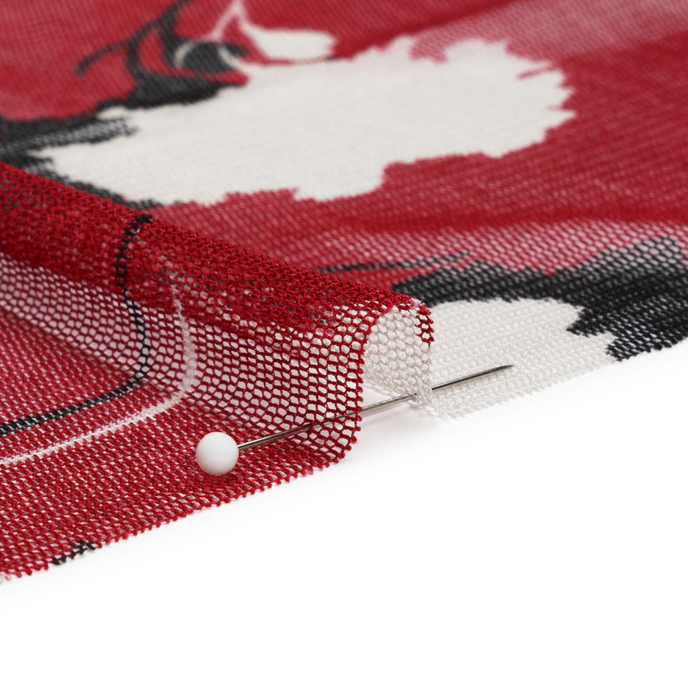 Floral Shadows Silk Tulle - Red, White and Black Folded