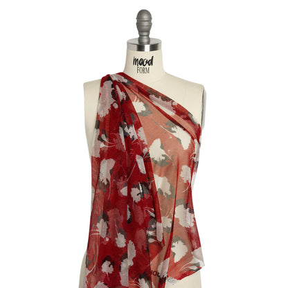 Floral Shadows Silk Tulle - Red, White and Black Detail