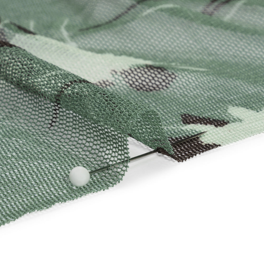 Floral Shadows Silk Tulle - Green, White and Black Folded