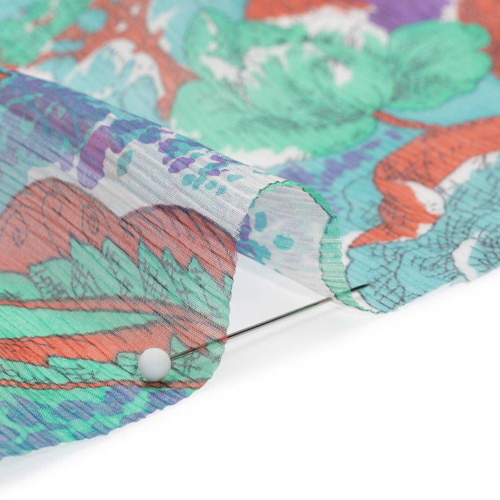Mint, Purple and Turquoise Ornamental Gardens Crinkled Silk Chiffon Folded