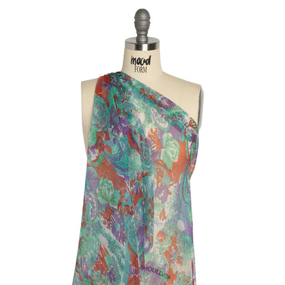 Mint, Purple and Turquoise Ornamental Gardens Crinkled Silk Chiffon Detail