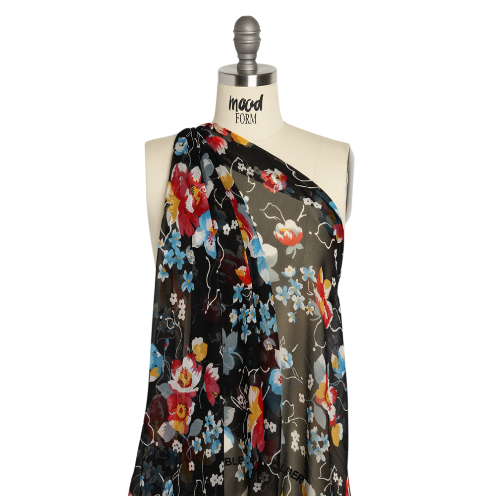 Black, Red and Blue Floral Silk Chiffon Detail