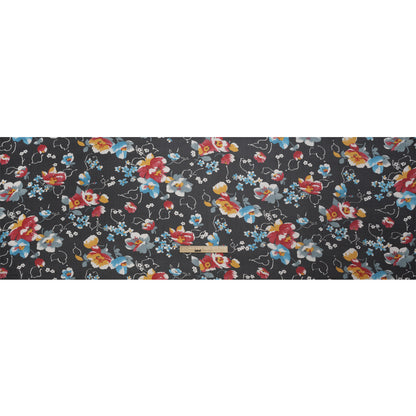 Black, Red and Blue Floral Silk Chiffon Drape