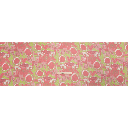 Red and Lime Geometry and Roses Silk Chiffon Drape