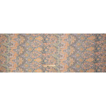 Brown, Green and Orange Floral Silk Chiffon Drape