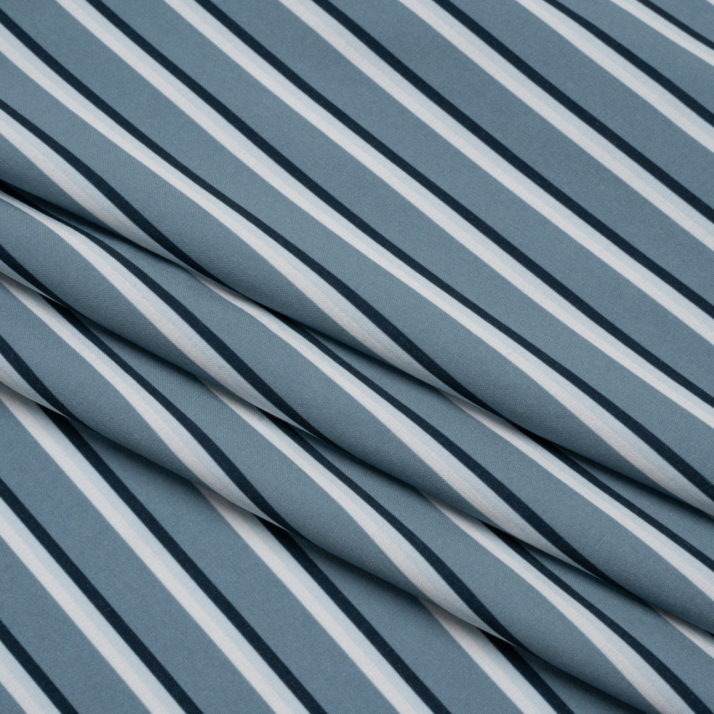 Stretch Polyester Woven - Powder Blue and Gray Shadow Stripes Folded