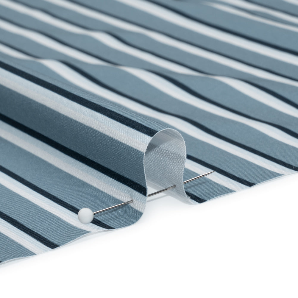 Stretch Polyester Woven - Powder Blue and Gray Shadow Stripes Detail