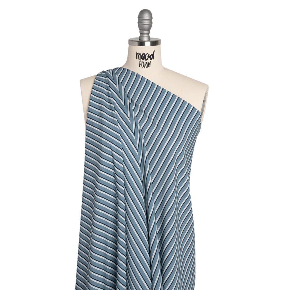 Stretch Polyester Woven - Powder Blue and Gray Shadow Stripes Drape