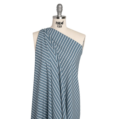 Stretch Polyester Woven - Powder Blue and Gray Shadow Stripes Drape