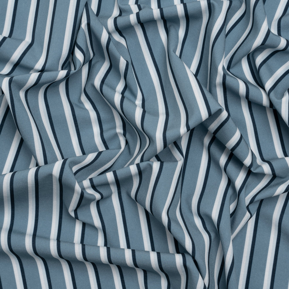 Stretch Polyester Woven - Powder Blue and Gray Shadow Stripes