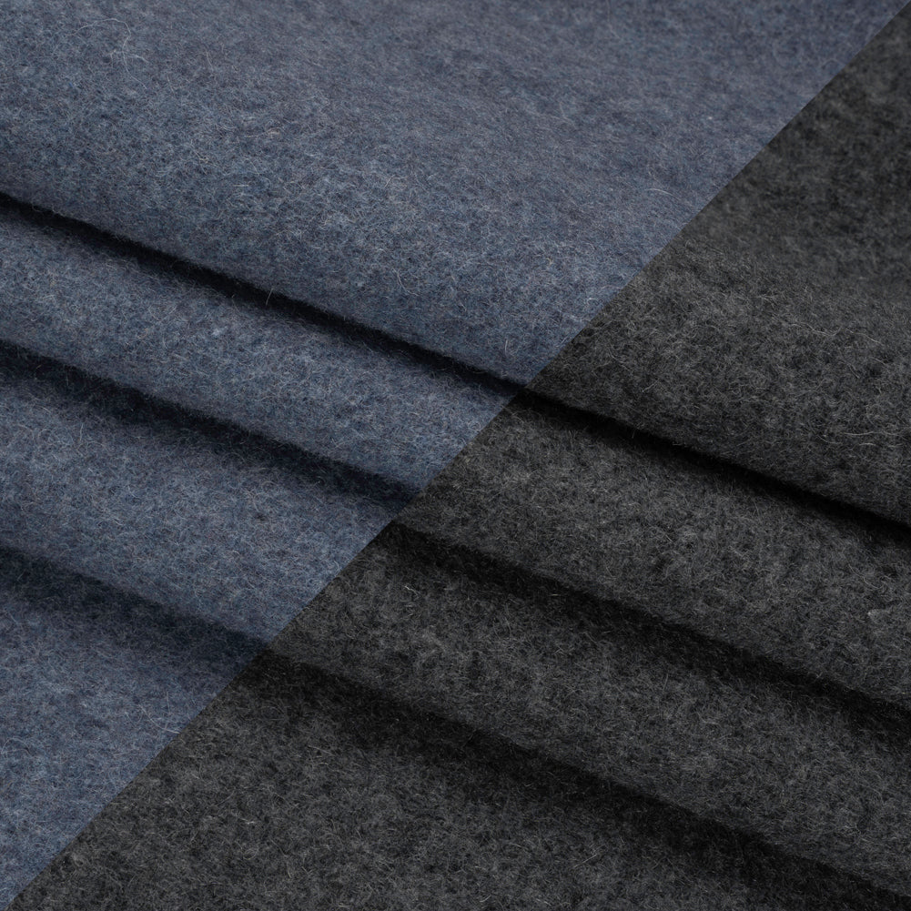Italian Blue and Gray Brushed Wool and Polyester Double Cloth Coating Folded