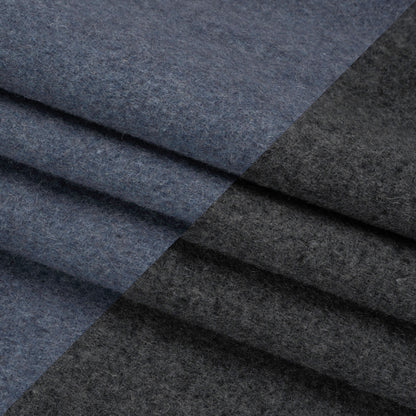 Italian Blue and Gray Brushed Wool and Polyester Double Cloth Coating Folded