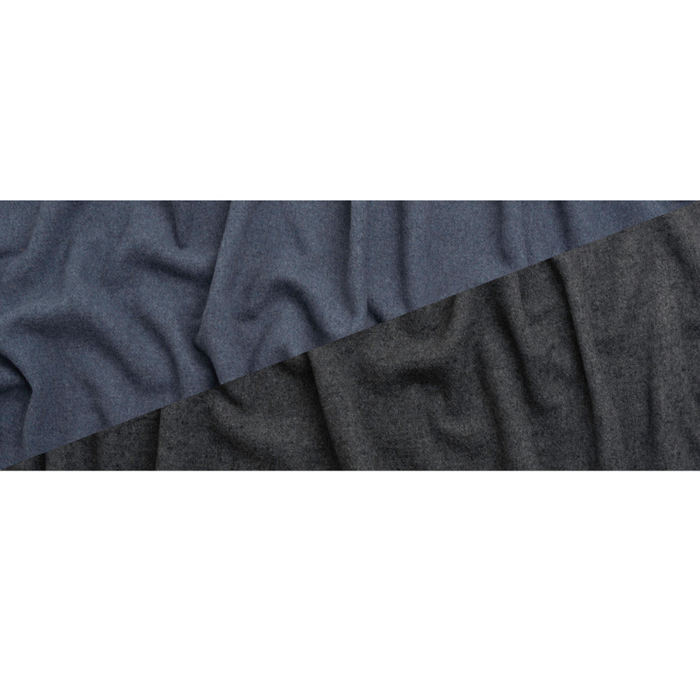 Italian Blue and Gray Brushed Wool and Polyester Double Cloth Coating Full