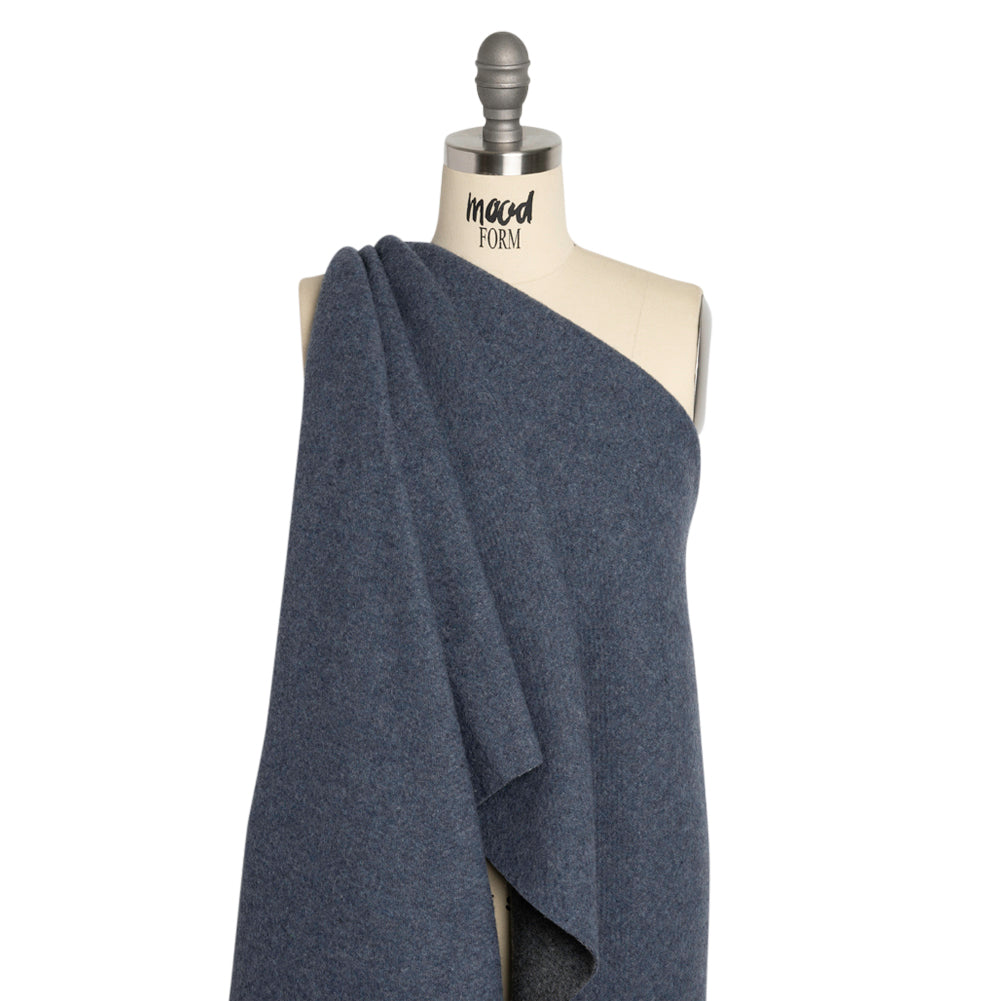 Italian Blue and Gray Brushed Wool and Polyester Double Cloth Coating Drape