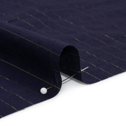 Famous Australian Designer Navy Cotton Voile with Metallic Gold Pinstripes Detail