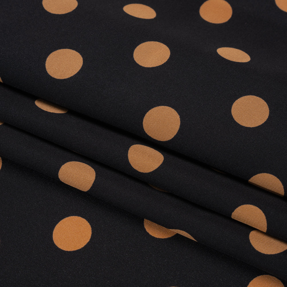 Famous Australian Designer Black and Gold Polka Dot Silk Crepe de Chine Full