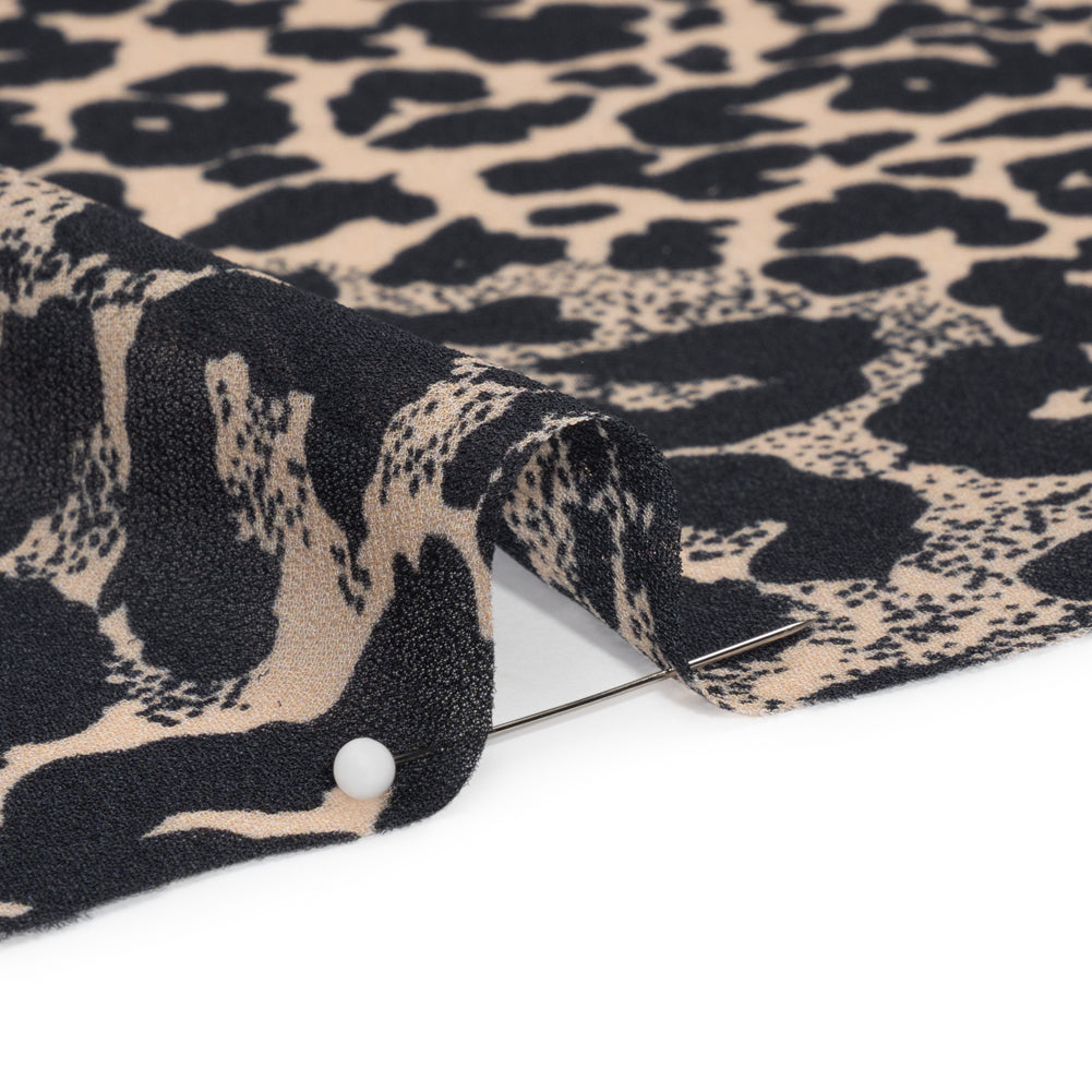 Famous Australian Designer Beige and Black Animal Spots Viscose Georgette Folded