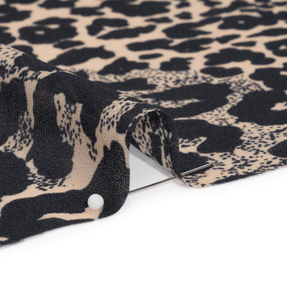 Famous Australian Designer Beige and Black Animal Spots Viscose Georgette Folded