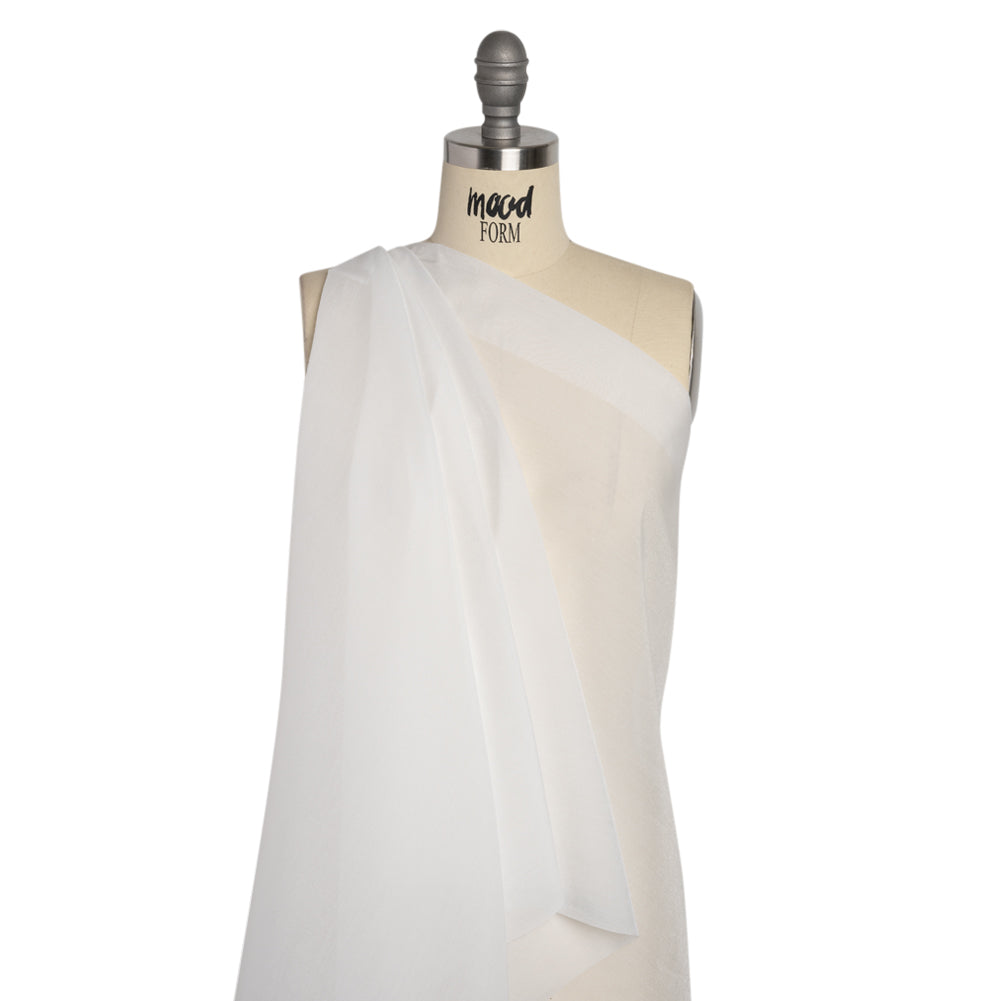 Famous Australian Designer White Shimmering Crisp Polyester Woven Drape