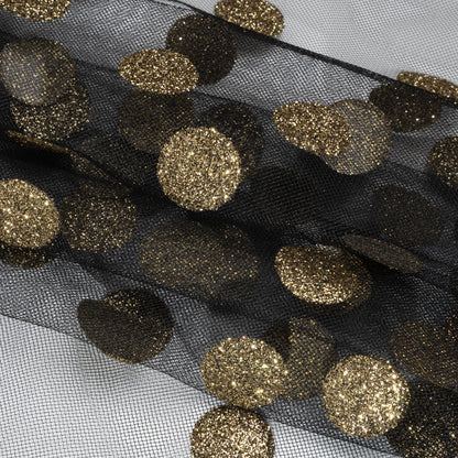 Famous Australian Designer Black and Gold Glitter Polka Dots Tulle Folded