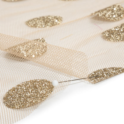 Famous Australian Designer Nude and Gold Glitter Polka Dots Tulle Detail