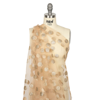 Famous Australian Designer Nude and Gold Glitter Polka Dots Tulle Drape