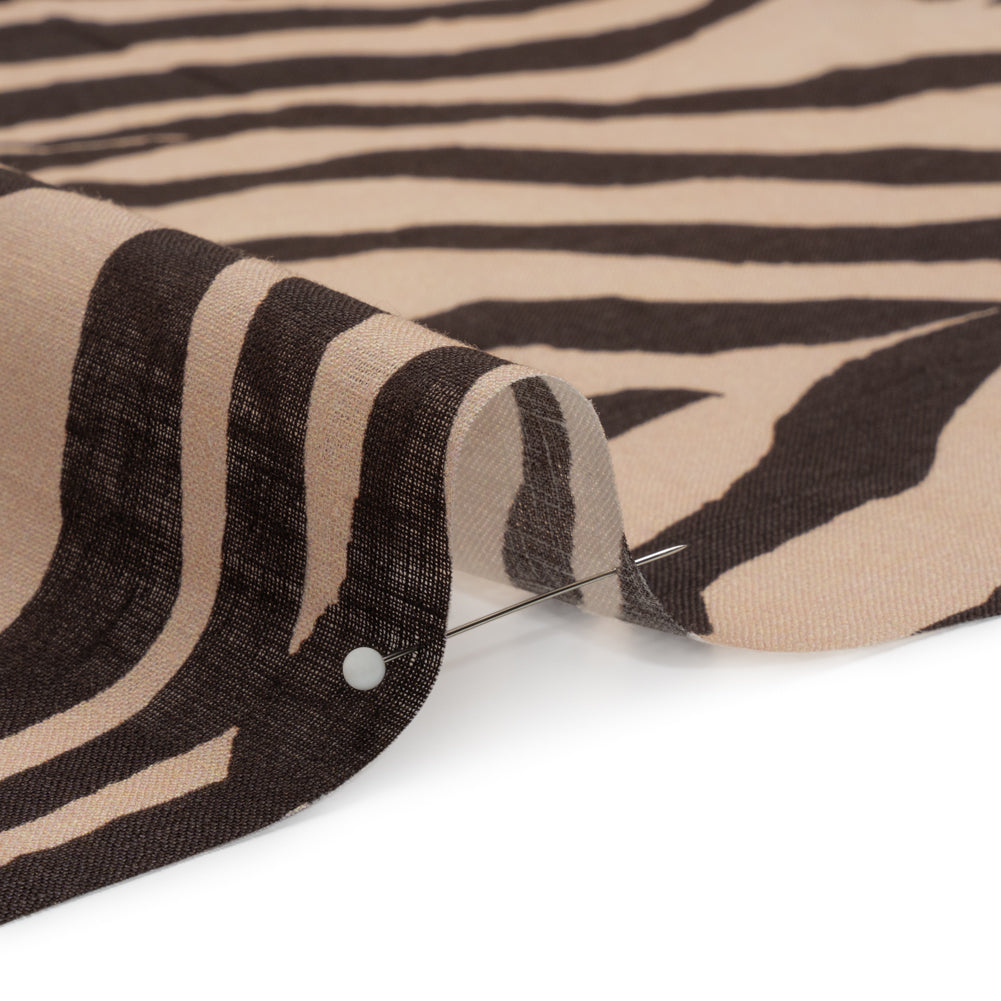 Famous Australian Designer Beige and Brown Zebra Stripes Lightweight Linen Woven Detail
