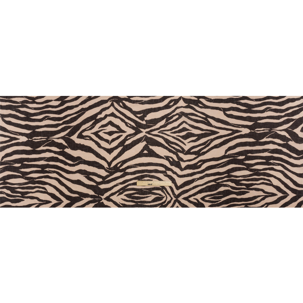 Famous Australian Designer Beige and Brown Zebra Stripes Lightweight Linen Woven Full