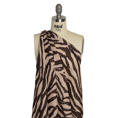 Famous Australian Designer Beige and Brown Zebra Stripes Lightweight Linen Woven Drape