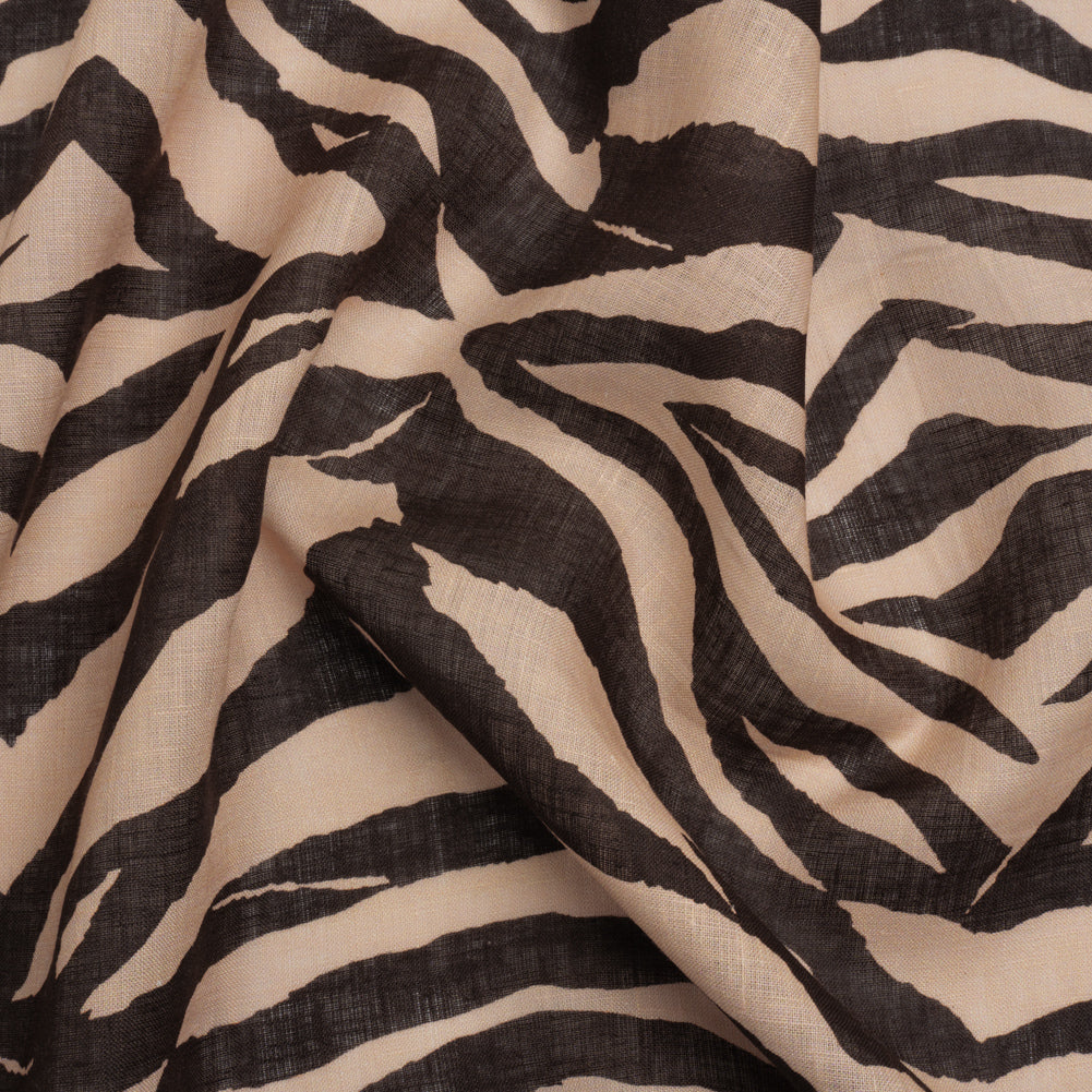 Famous Australian Designer Beige and Brown Zebra Stripes Lightweight Linen Woven