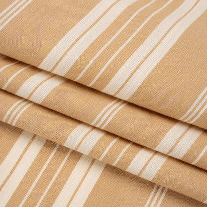 Famous Australian Designer Beige and Cream Ticking Stripes Soft Cotton and Linen Woven Folded