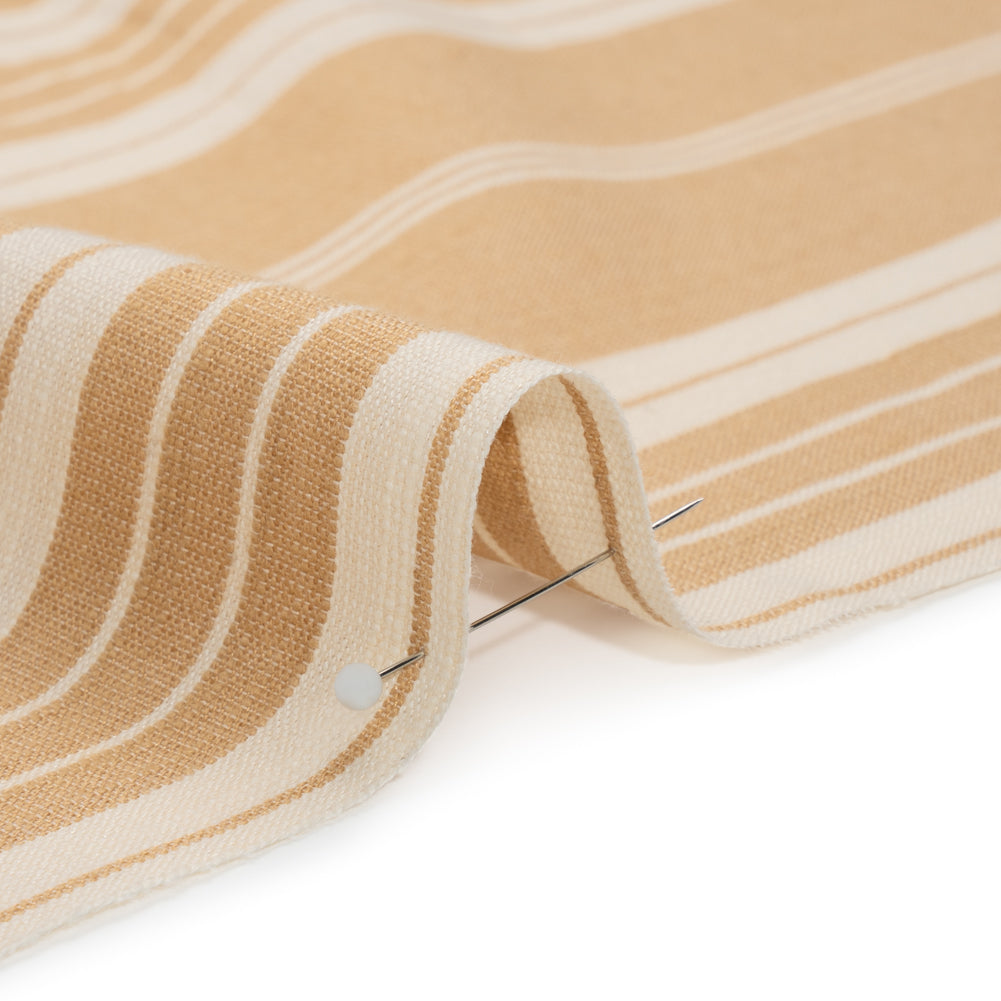 Famous Australian Designer Beige and Cream Ticking Stripes Soft Cotton and Linen Woven Detail