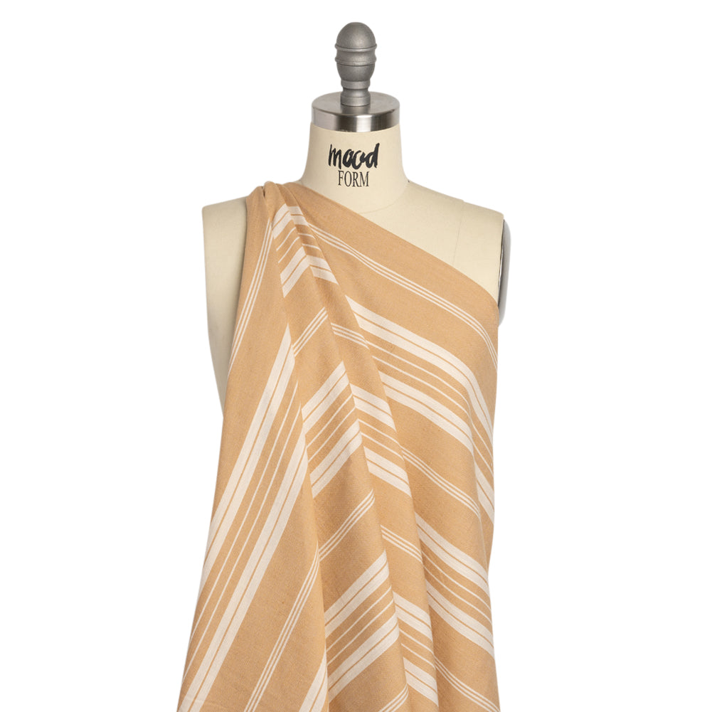 Famous Australian Designer Beige and Cream Ticking Stripes Soft Cotton and Linen Woven Drape