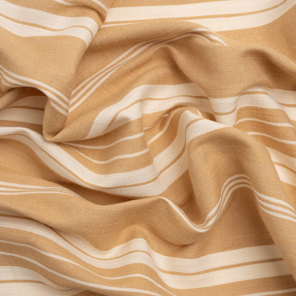 Famous Australian Designer Beige and Cream Ticking Stripes Soft Cotton and Linen Woven