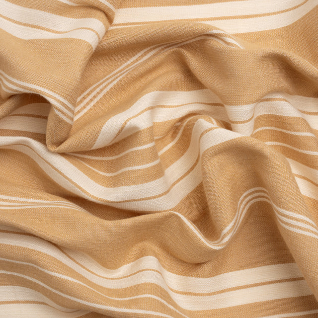 Famous Australian Designer Beige and Cream Ticking Stripes Soft Cotton and Linen Woven