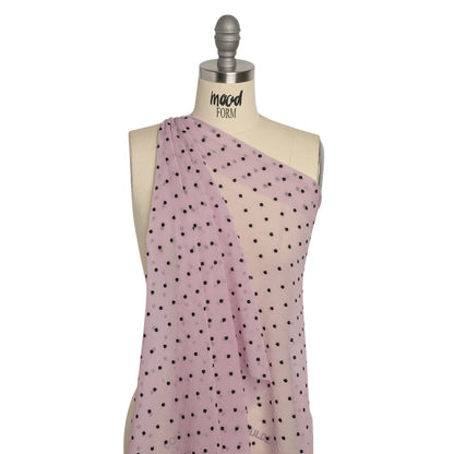 Famous Australian Designer Lilac and Black Embroidered Polka Dots Crinkled Silk Georgette Drape