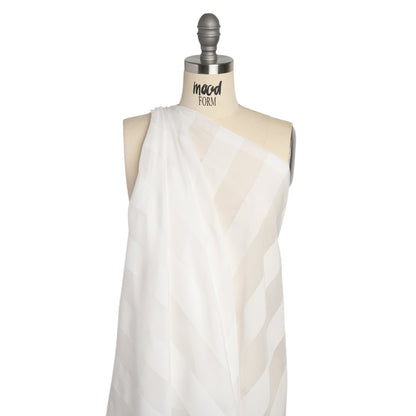 Famous Australian Designer White Burnout Awning Stripes Cotton and Silk Voile Drape
