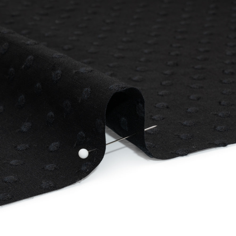 Famous Australian Designer Black Embroidered Polka Dots Medium Weight Linen and Cotton Woven Detail