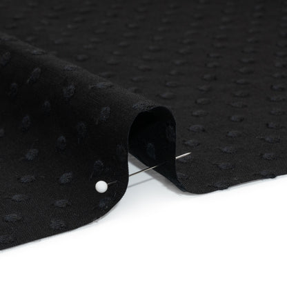 Famous Australian Designer Black Embroidered Polka Dots Medium Weight Linen and Cotton Woven Detail