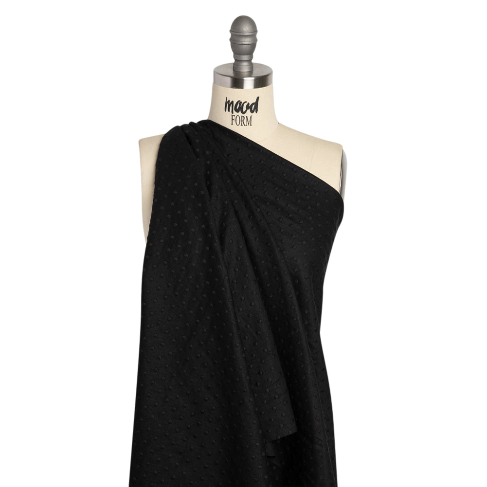 Famous Australian Designer Black Embroidered Polka Dots Medium Weight Linen and Cotton Woven Drape