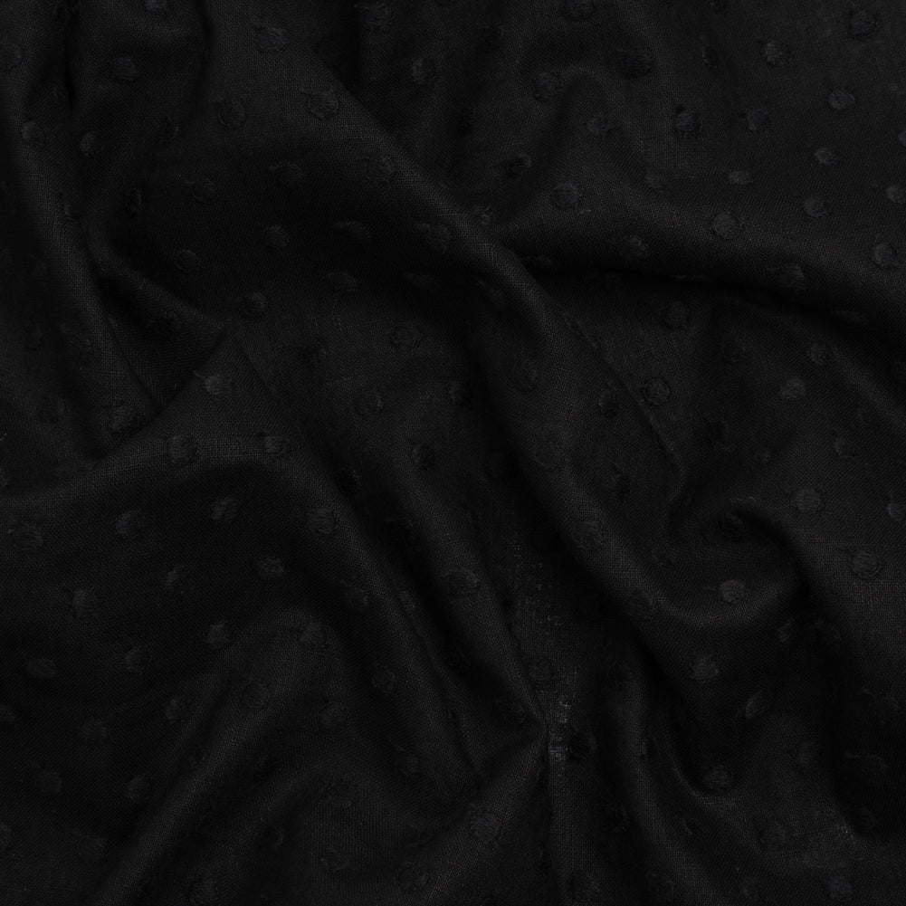 Famous Australian Designer Black Embroidered Polka Dots Medium Weight Linen and Cotton Woven