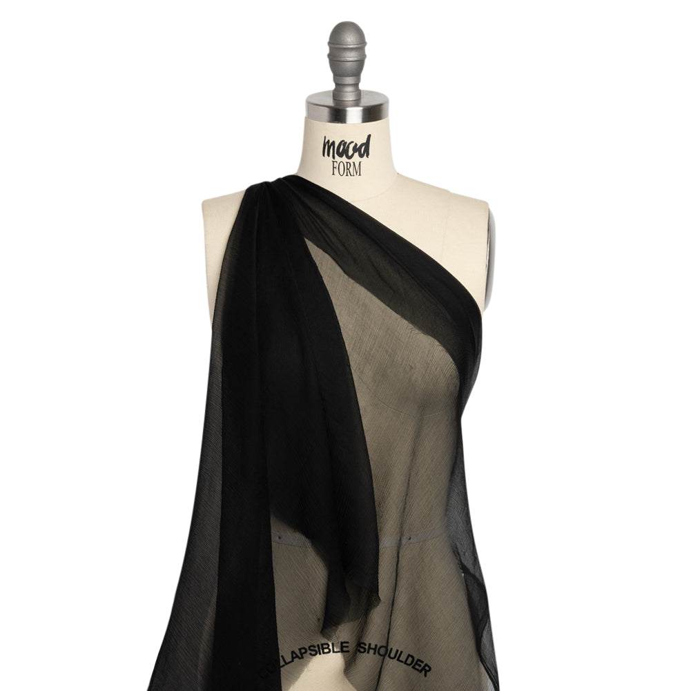 Famous Australian Designer Black Crinkled Silk Chiffon Drape