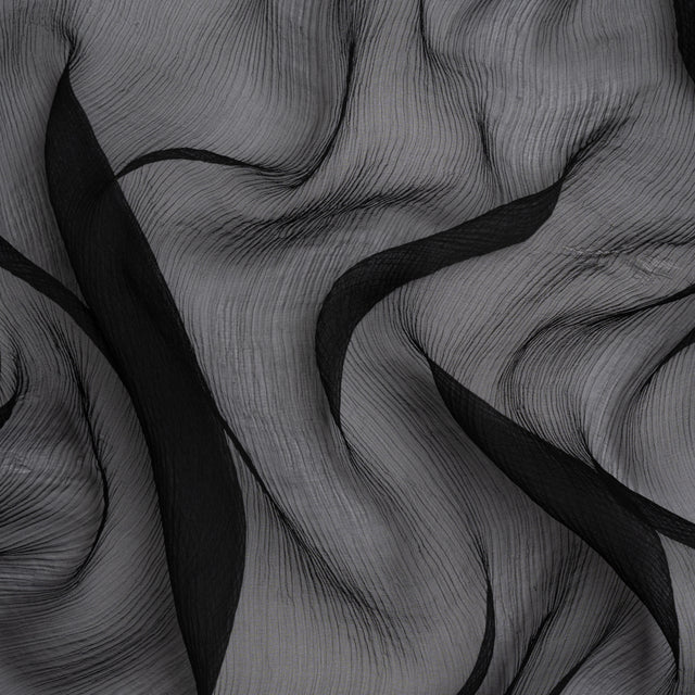 Famous Australian Designer Black Crinkled Silk Chiffon