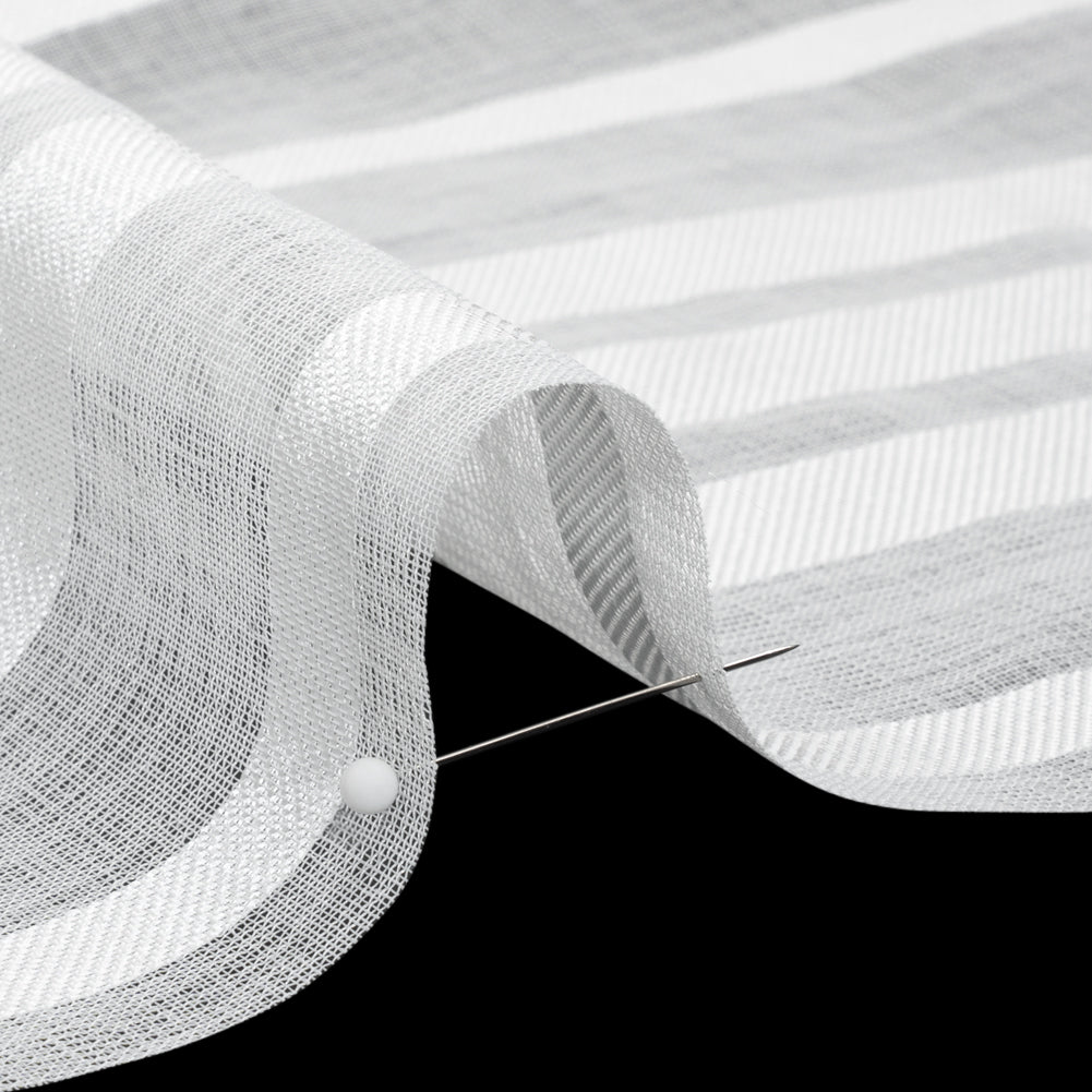 Famous Australian Designer White Sheer Stripes Polyester Woven Detail