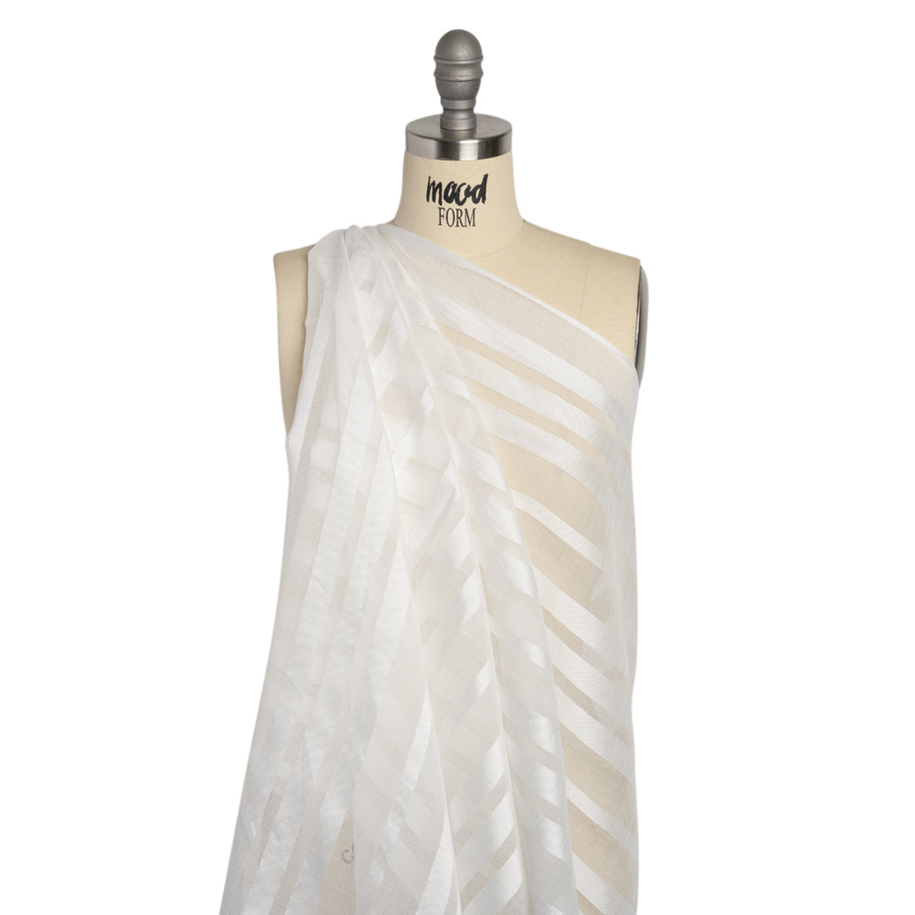 Famous Australian Designer White Sheer Stripes Polyester Woven Drape