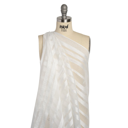 Famous Australian Designer White Sheer Stripes Polyester Woven Drape