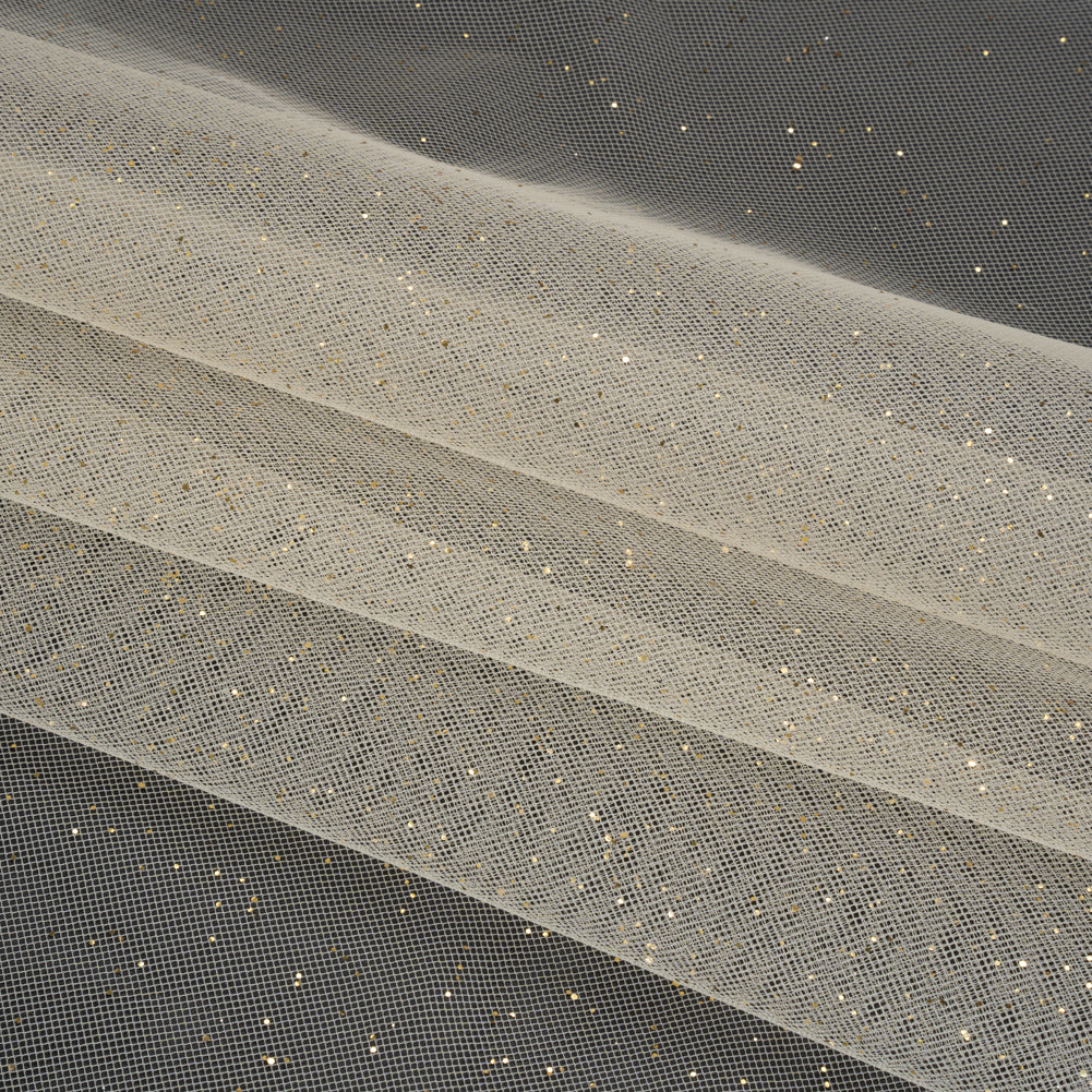 Famous Australian Designer Cream and Gold Glitter Speckled Tulle Folded