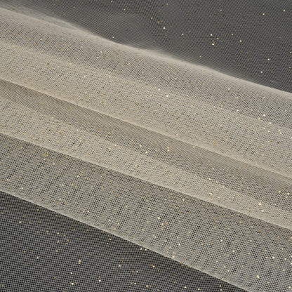 Famous Australian Designer Cream and Gold Glitter Speckled Tulle Folded